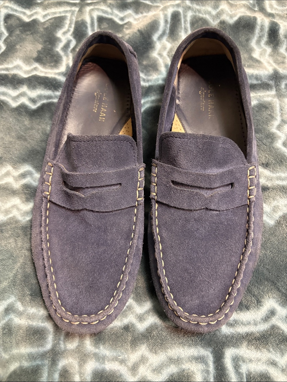 Men’s Cole Haan Signature Blue Suede Driving Mocs Penny Loafers